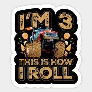 3rd Birthday Monster Truck Party 3 Year Old Boy Toddler Kids Sticker